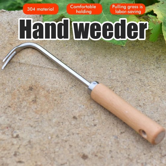 Hand Onkruidsteker - Wortelverwijderaar Tuinhaak - Onkruid Vrij Maken - Ergonomisch Houten Handvat - 26.5 cm Lengte - Natuurlijk Metaal van Merkloos	 — afbeelding 4