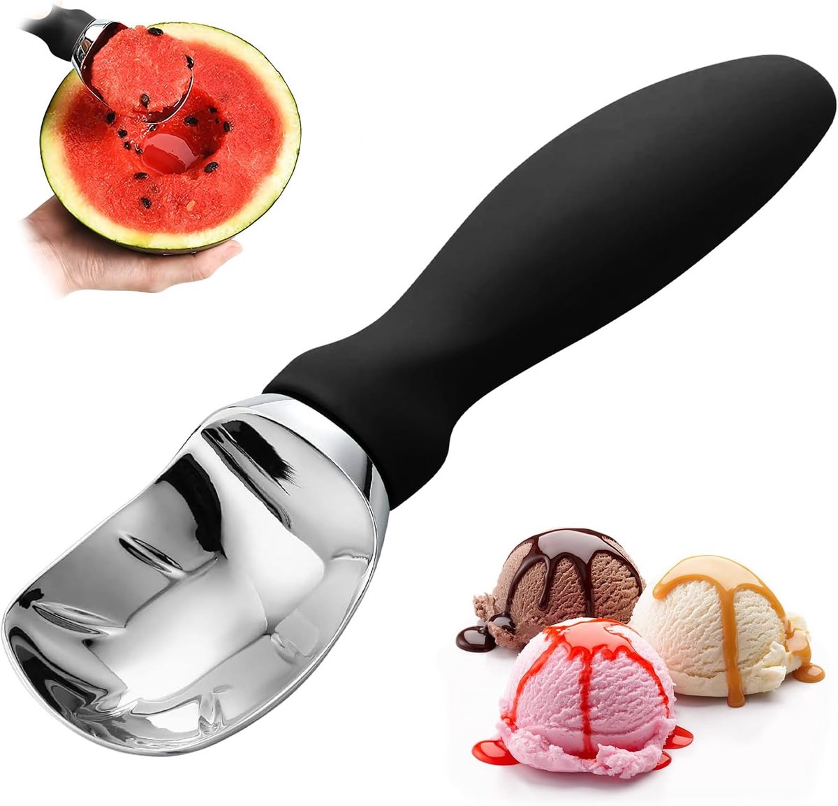 IJsschep Keukengereedschap - Schep Lepel - Desserts Voorbereiden - Vaatwasmachinebestendig Metaal - 19 x 5 cm - Zwart