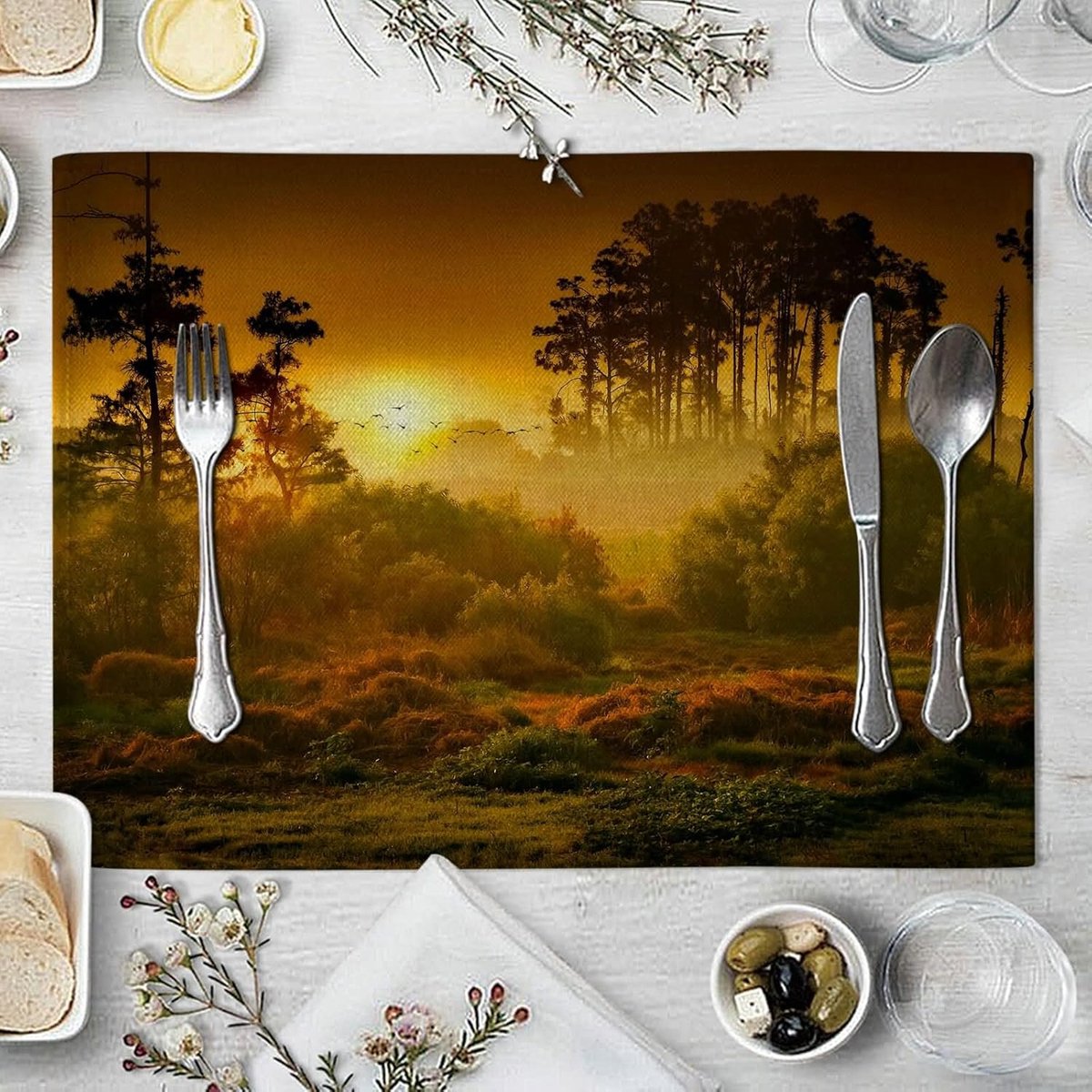 Placemat Set - Tafelmatten - Bescherming Tafel - Set van Vier - 40x30 cm - Schemering Boom