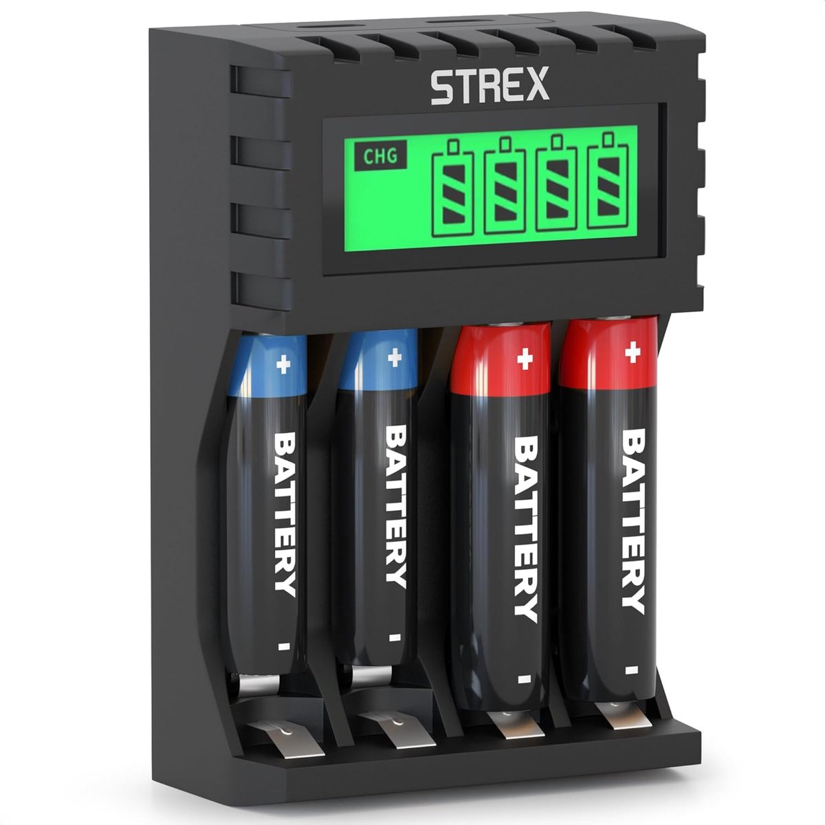 Batterij Oplader - Universele Lader - Batterijen Opladen - LCD Display - 4 Batterijen Tegelijk - Zwart