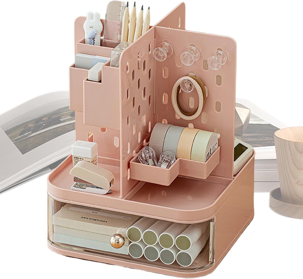 Bureau Organizer - Opberger Bureau - Bureau Opruimen - 360 Graden Draaibaar - 20x20x24 cm - Roze