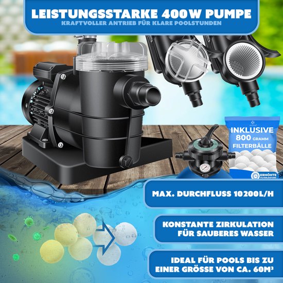 KESSER® Zandfilterpomp Inclusief 800g Filterballen - Zwembadpomp 10.200 L/u Zwembad Filter Set van Merkloos — afbeelding 4
