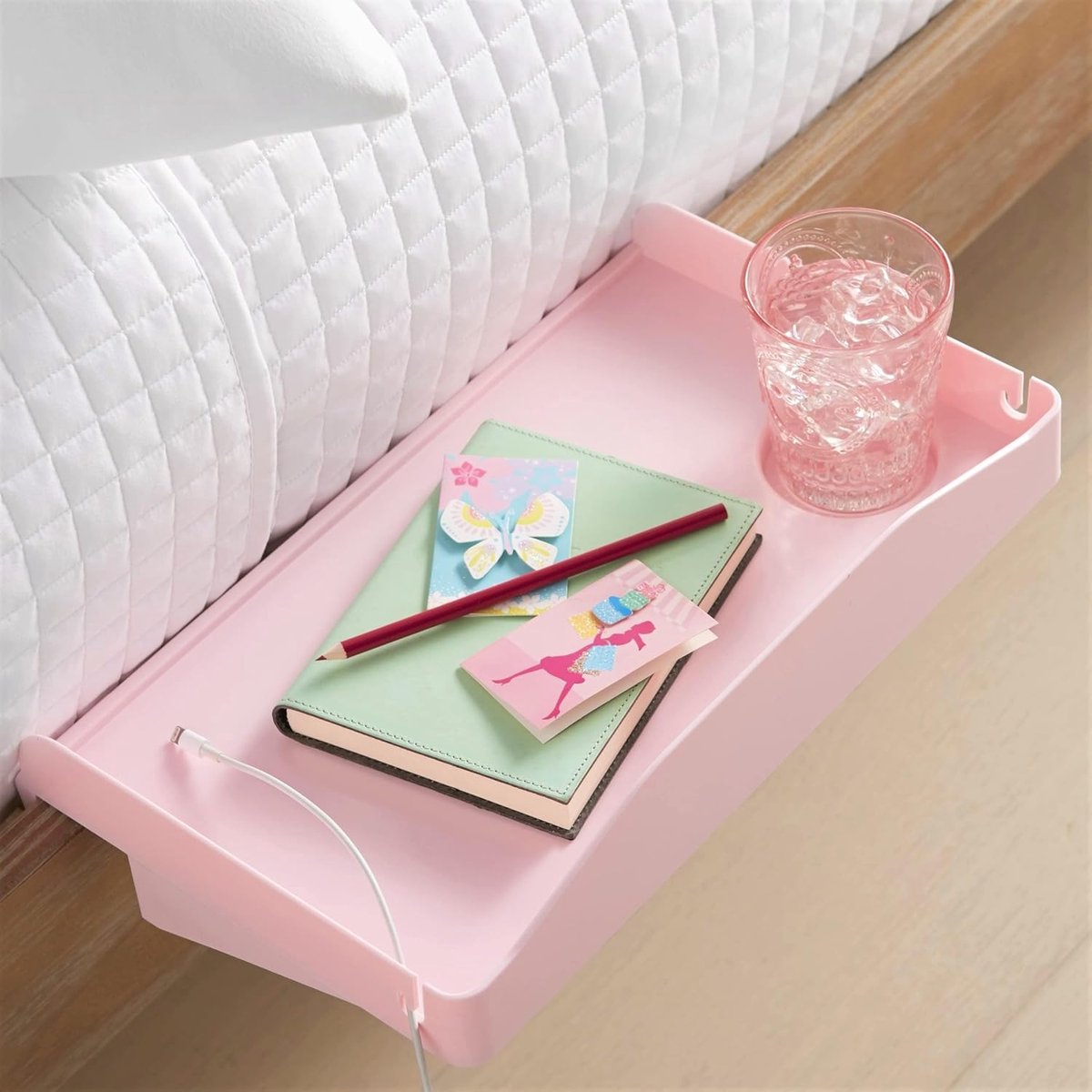 Nachtkastplank - Bed organizer - Ruimte besparen - Klembevestiging - 23 x 37 cm - Roze