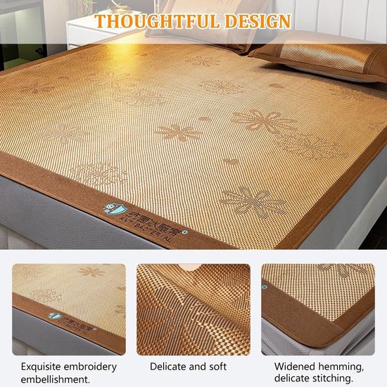 Opvouwbare Koelmat - Zomer Bedmat - Koel Slapen - Natuurlijk Rotan & IJszijde - 150x200cm - Naturel — afbeelding 2