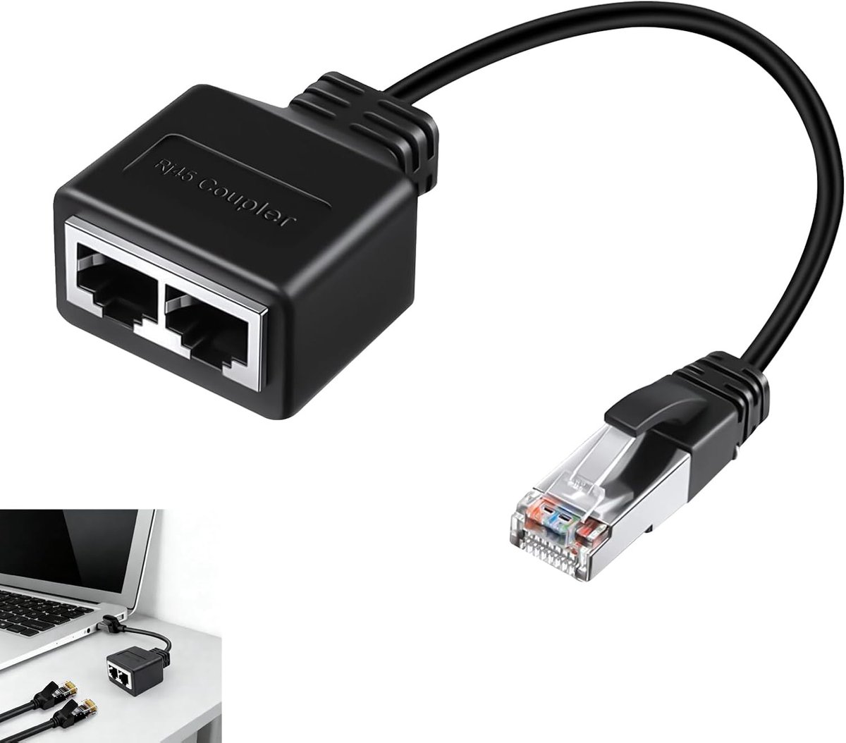 Ethernet Splitter - Netwerk Adapter - LAN Delen - Passieve Verdubbeling - 30 cm Kabel