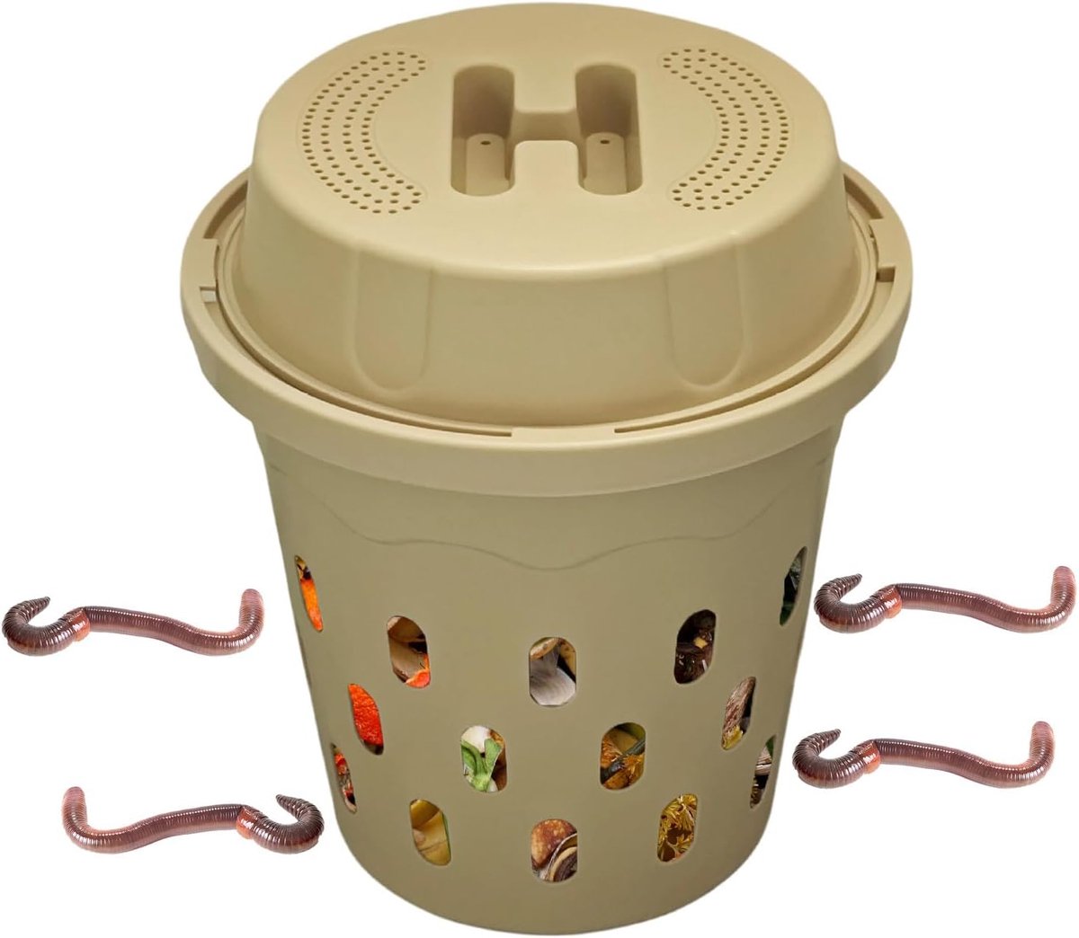 Compostbak Grond - Wormenbak Tuin - Bodem Verrijken - Ondergronds Plaatsbaar - 24x24x27cm - Beige