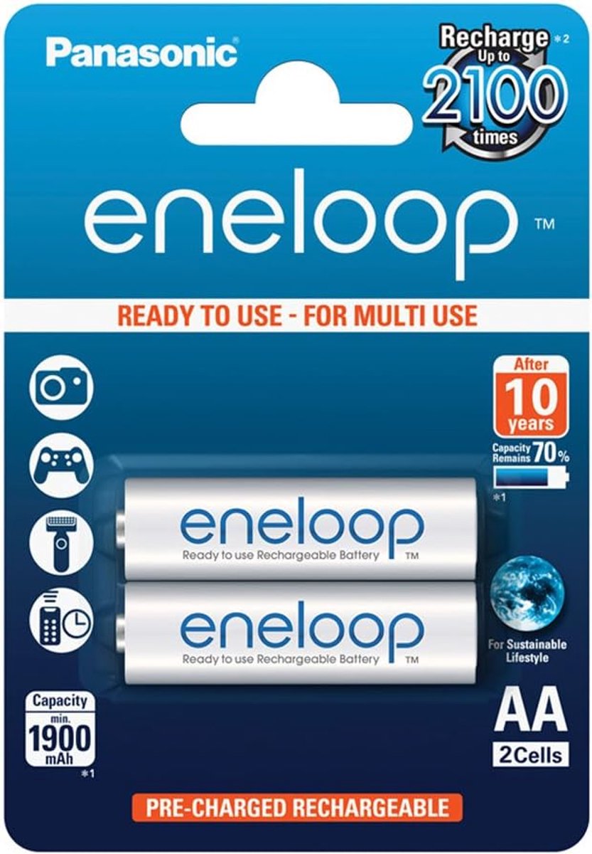 Oplaadbare Batterijen - AA Mignon Accu - Apparaten Voeden - 2100 Laadcycli - 1900 mAh - Zwart
