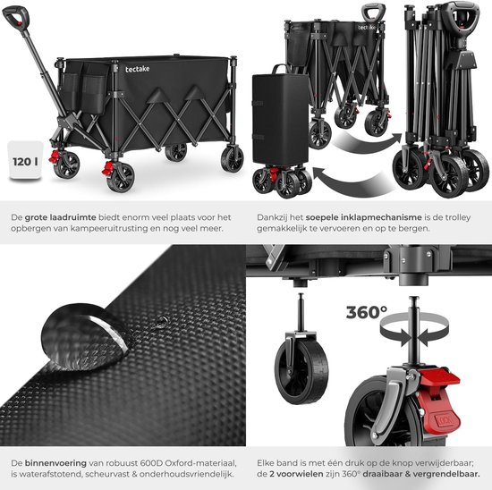 Opvouwbare Bolderkar - Transportwagen Handkar - Outdoor Transport - Draaibare Wielen Met Rem - 45 x 88 x 95 cm van Opvouwbare Bolderkar — afbeelding 4
