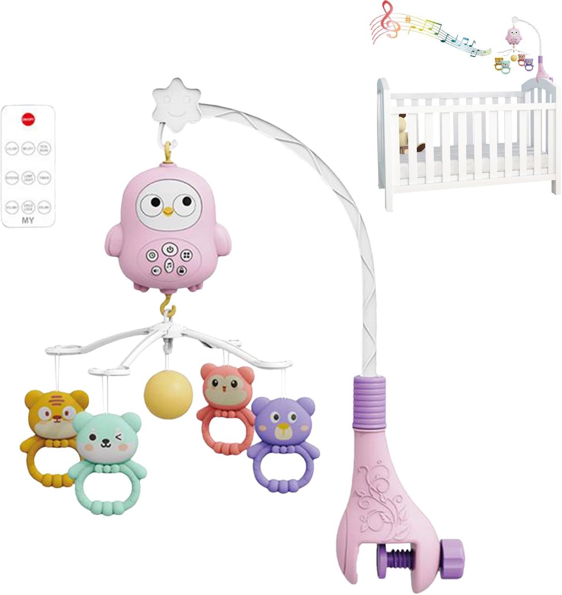 Baby Bed Mobiel - Wieg Speelgoed - Babykamer Decoratie - Met Kleurrijk Speelgoed - 40 x 25 x 48 cm