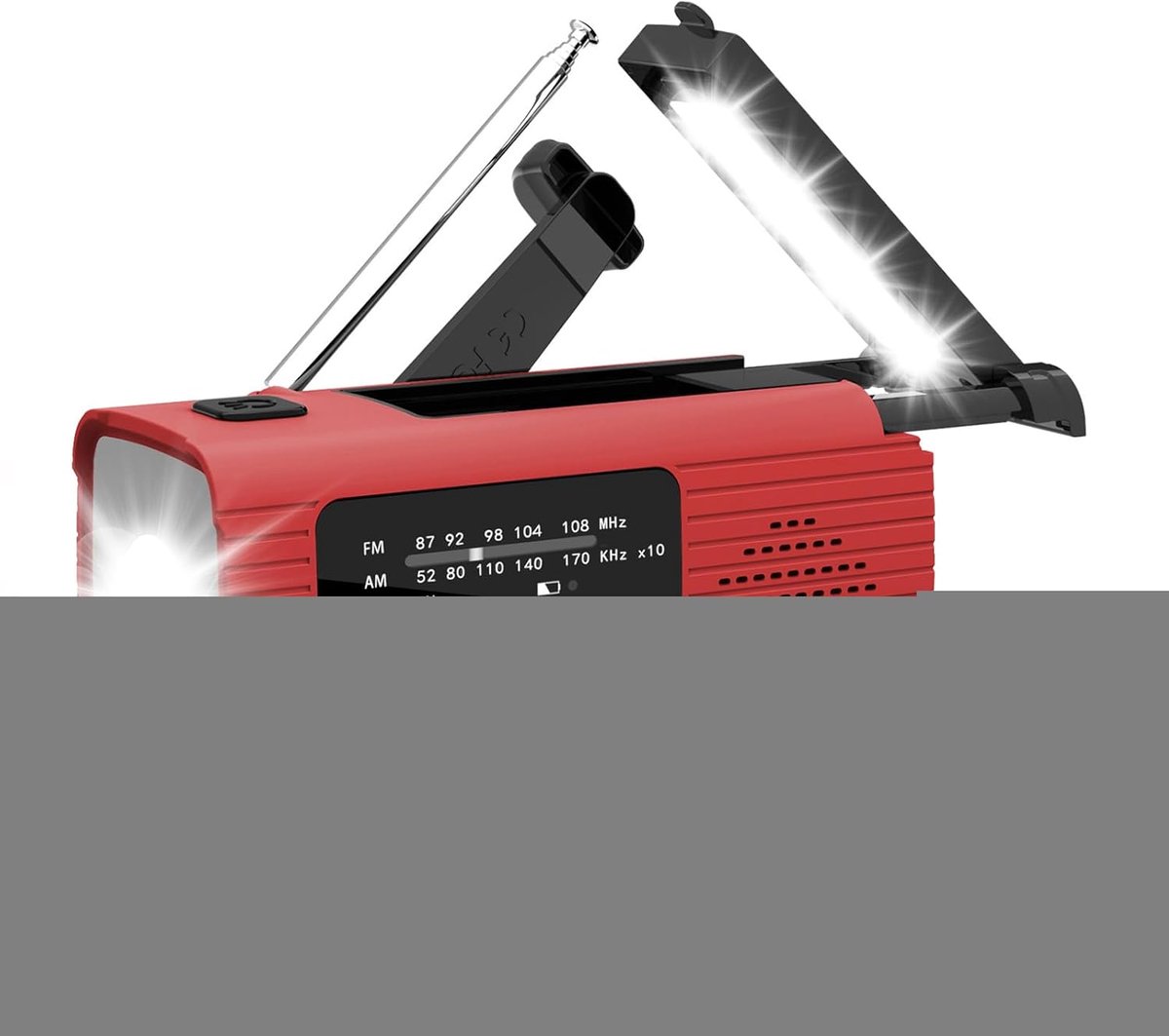 Noodradio - Zonne-energie radio Crankradio - Noodsituaties - Drie oplaadopties - 13.5x5.8x6.8cm - Grijs