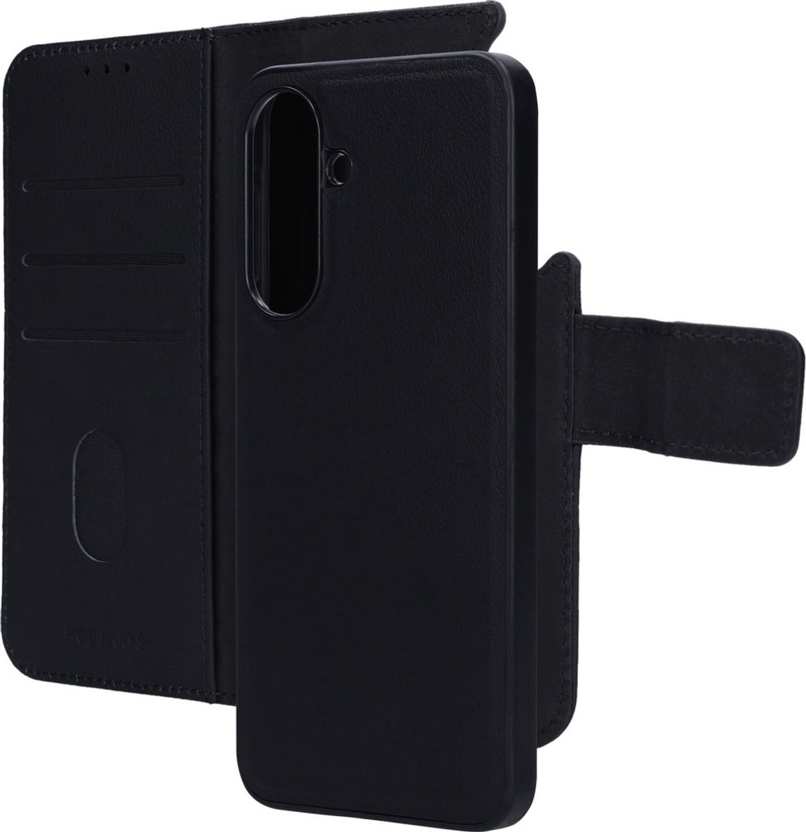 Mobiparts hoesje geschikt voor Samsung Galaxy A37 - Wallet 2-in-1 Boekhoesje - MagSafe - Echt Leder - Uitneembare Case - Sterke Magneet Sluiting - Contactloos betalen - Zwart