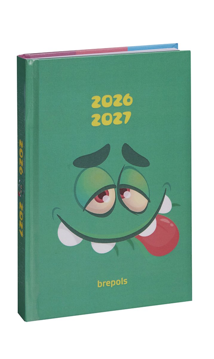 Brepols agenda 2026-2027 - MONSTERS - Schoolagenda - 1 dag per pagina - Stevige omslag - Dagoverzicht - Groen - 11.5 x 16.9 cm