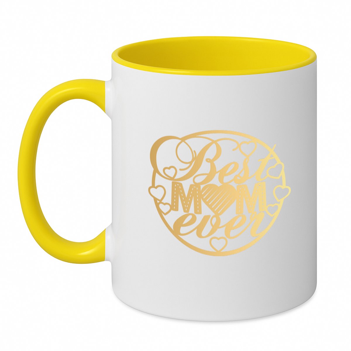 Hacebo® - Best mom ever in multicolour rond koffiebeker geel - Mama - Liefste mom ever - thee mok - koffie beker - moederdag cadeautje - Cadeau voor mama - Verjaardag - Geschenk - Cadeau - Gift - koffiemok - 350 ML inhoud