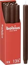 Bolsius - Rustieke Dinerkaarsen - Donkerbruin - 9 stuks - 13 branduren - 27cm
