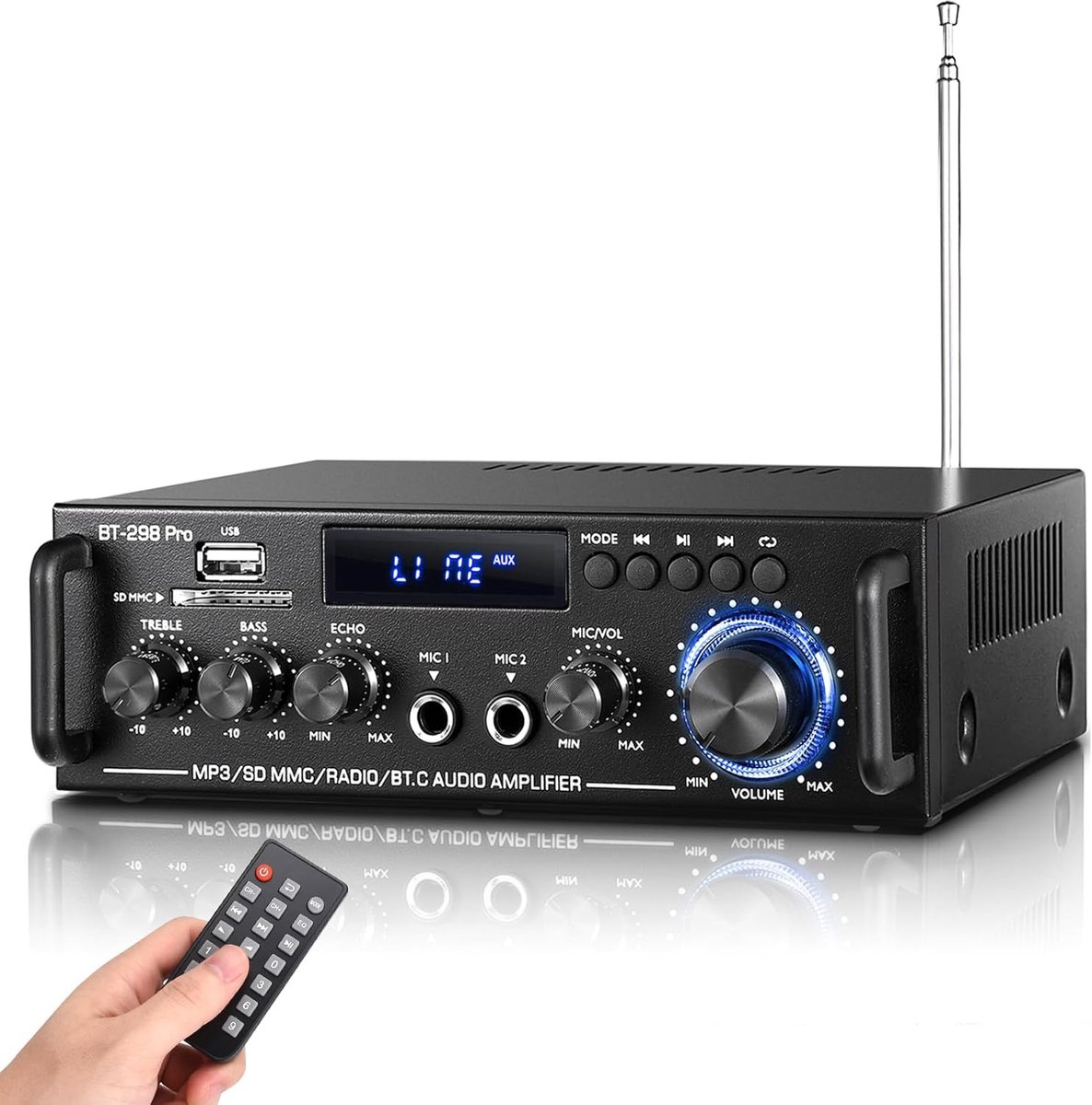 Audio Versterker - Stereo Receiver - Home Theater - Draadloze Bluetooth - Max 400W - Zwart