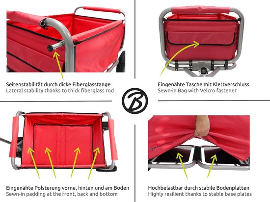 Opvouwbare Bolderkar - Inklapbare Handwagen - Vervoer van spullen - Met parkeerrem - 137 x 55 x 66 cm - Rood van Opvouwbare Bolderkar — afbeelding 4