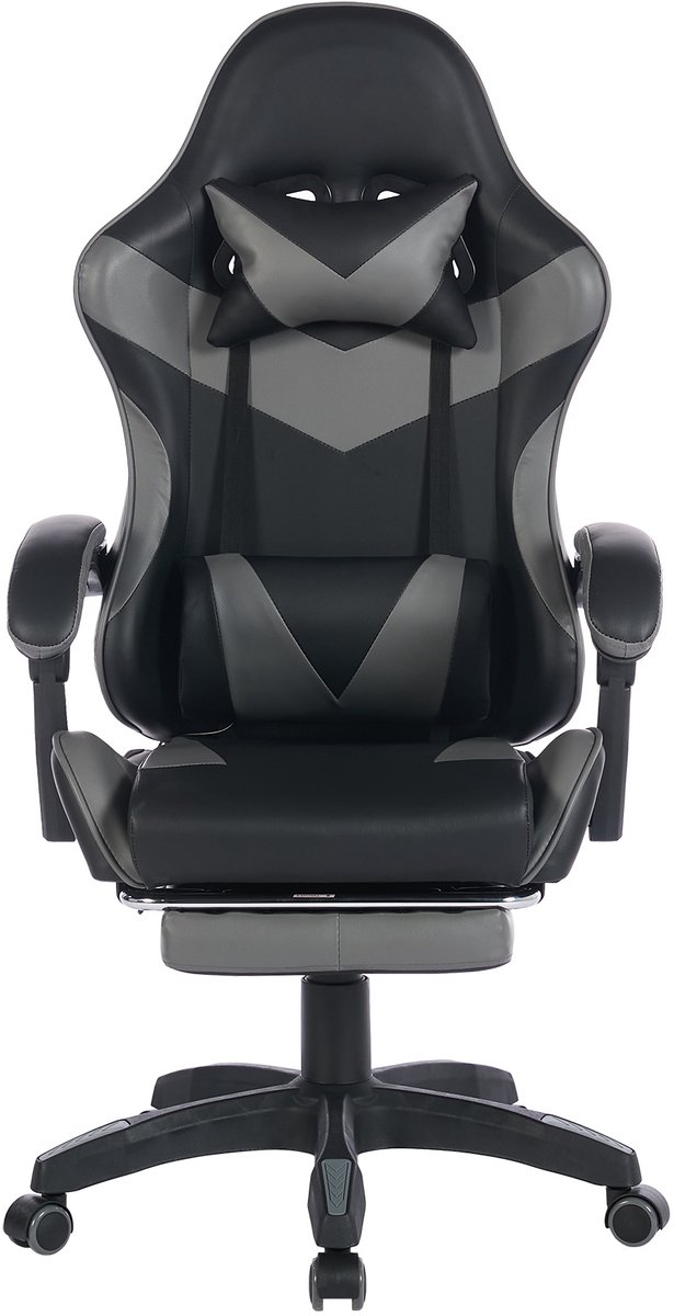 Gaming stoel ROLIPO-ergonomische - bureaustoel stoel -155° verstelbaar met voetensteun en massagefunctie – hoge rug kunstleer stoel met lendensteun en hoofdsteun – 64x52x116 cm – grijszwart