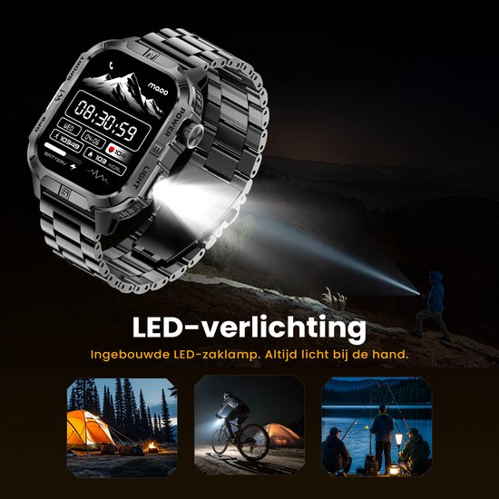 Maoo FORGE GPS Square - GPS Smartwatch Heren - Sporthorloge - 3 Bandjes - Stappenteller - Hartslagmeter - Slaapmonitor - Belfunctie - LED Zaklamp - Multisport - Geschikt voor Android en iOS - Gun Metal Blue