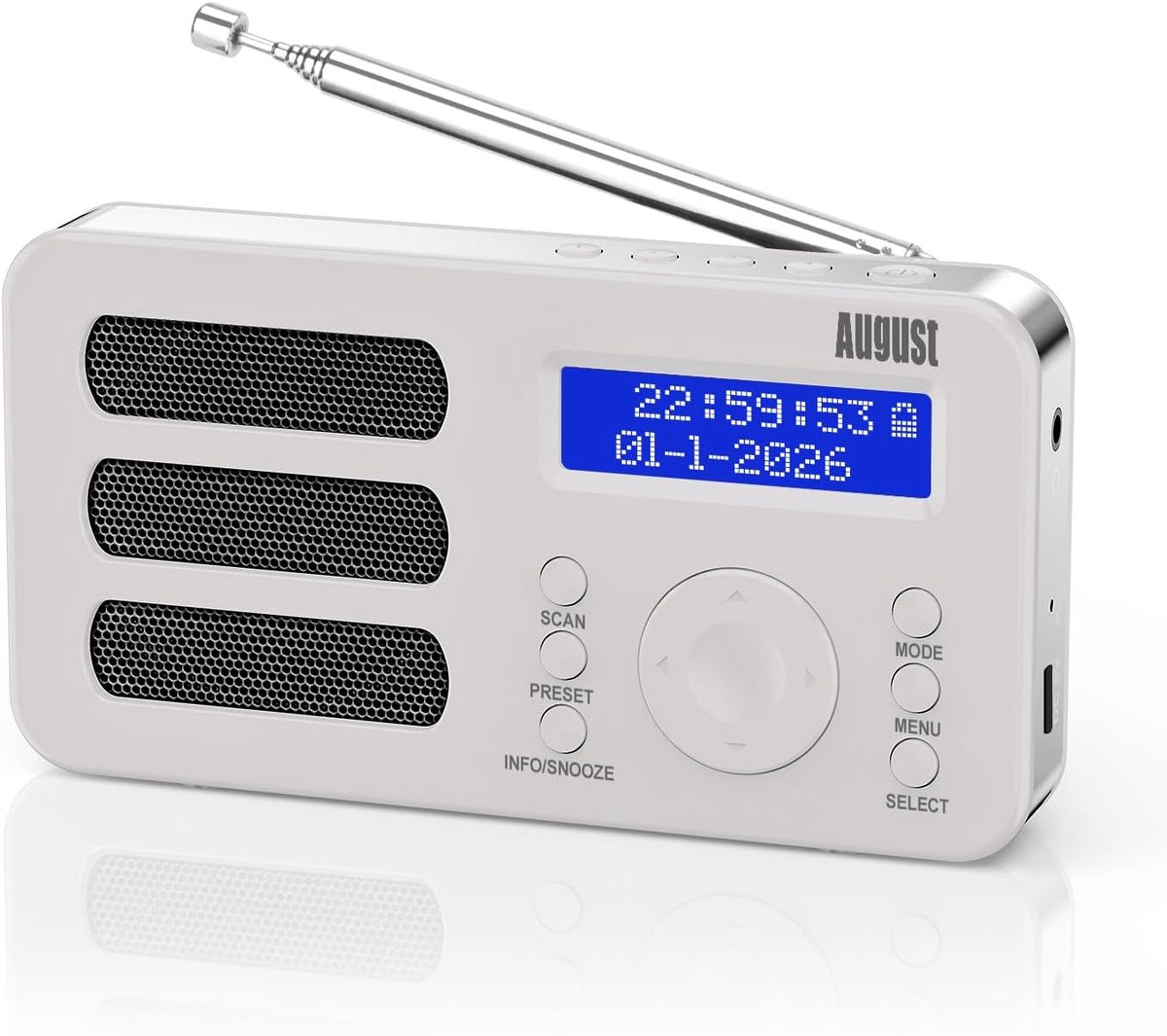 Digitale Radio - Draagbare Ontvanger - Ontwaken Luisteren - 40 Zender Geheugen - 13x7x3 cm - Wit