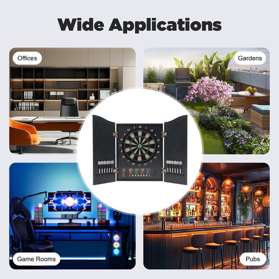 Jently dartbord - elektrisch - dartbordset - elektronische kast - automatische scoring - binnen - zwart van Merkloos — afbeelding 2
