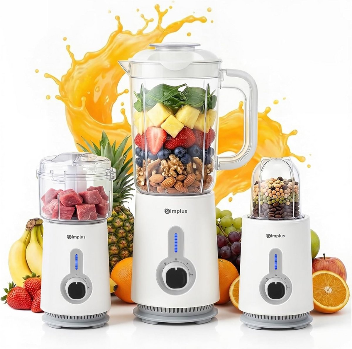 3-in-1 Blender - Keukenmachine Mixer - Smoothies Maken - 3 Speciale Containers - 125 Liter - Wit