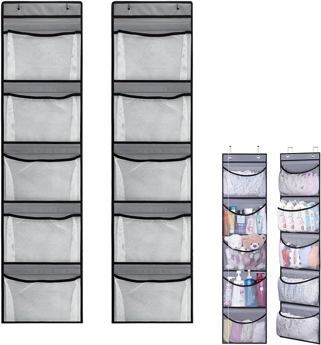 Opbergset Deur - Opberghanger Organizer - Ruimte Besparen - 5 Gaasvakken - 32x130cm - Grijs