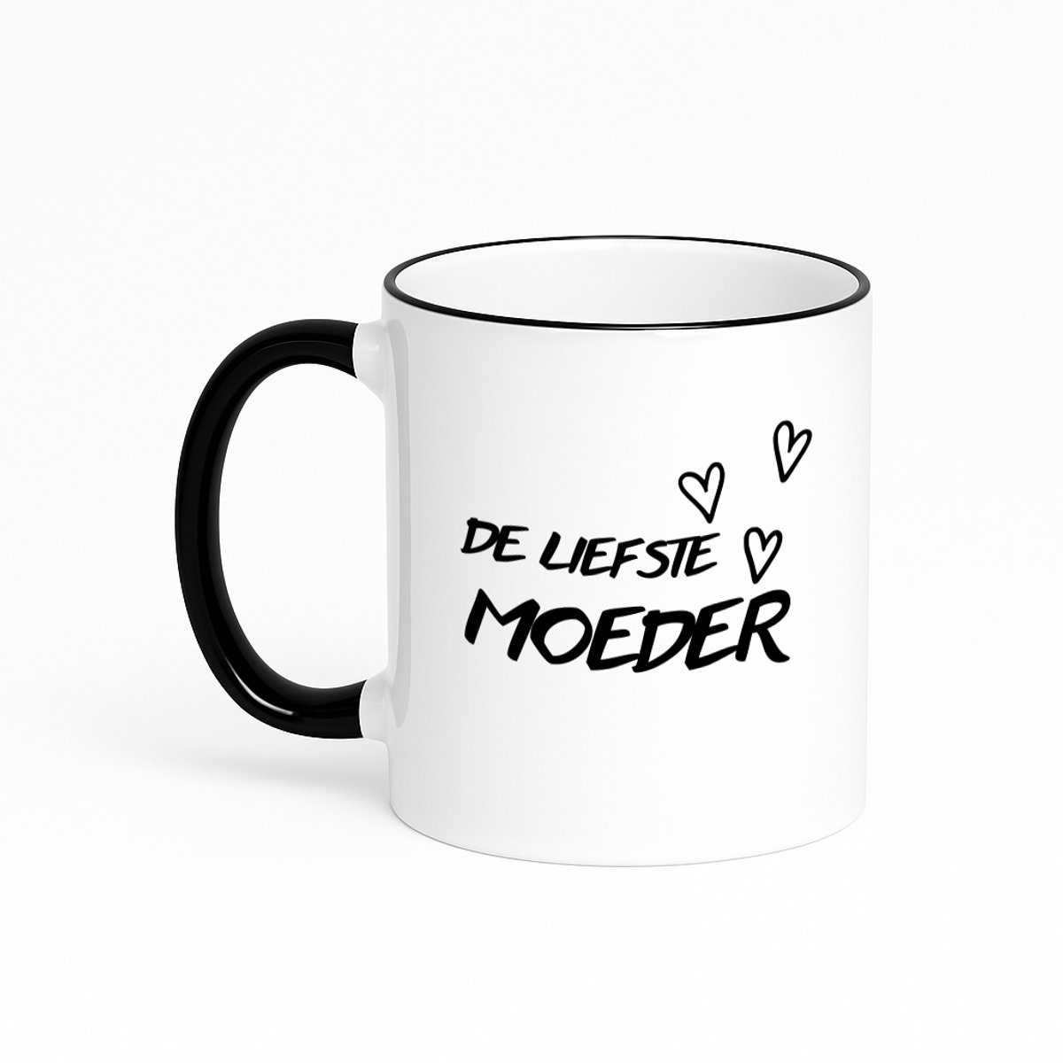 Hacebo® - De liefste moeder met 3 zwarte hartjes koffiebeker met gekleurde rand zwart - Mama - Liefste moeder - thee mok - koffie beker - moederdag cadeautje - Cadeau voor mama - Verjaardag - Geschenk - Cadeau - Gift - koffiemok - 330 ML