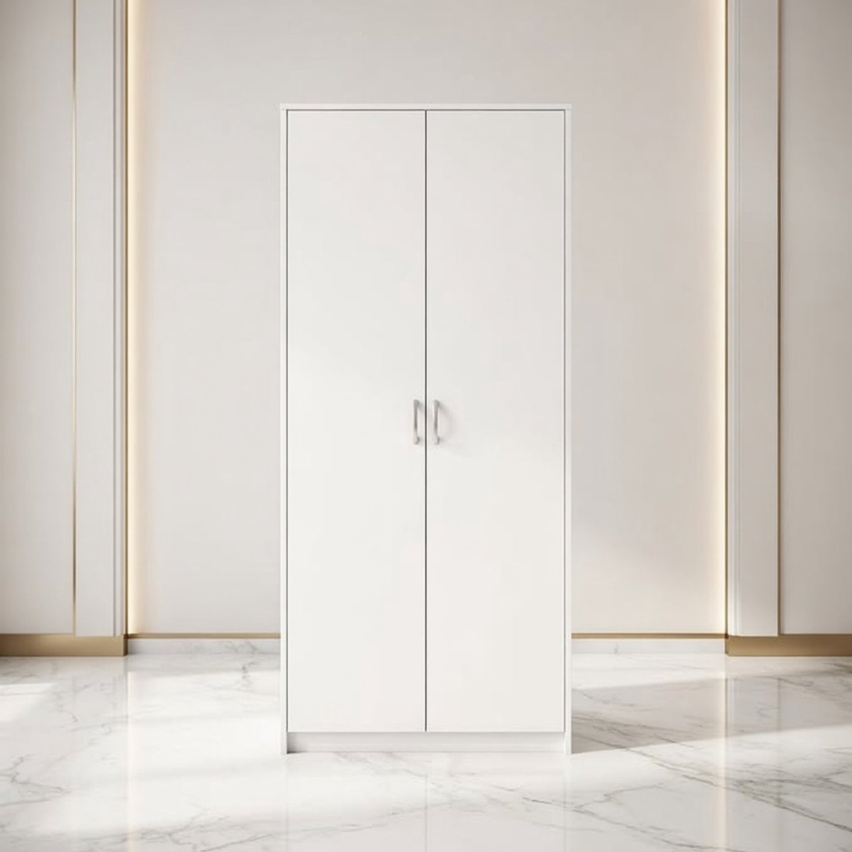 Moderne Garderobekast 2 Deuren – 1 Kledingstang & 1 Legplank – 85 cm Breed – Witte Kledingkast voor Slaapkamer, Hal of Woonkamer | House&Garden