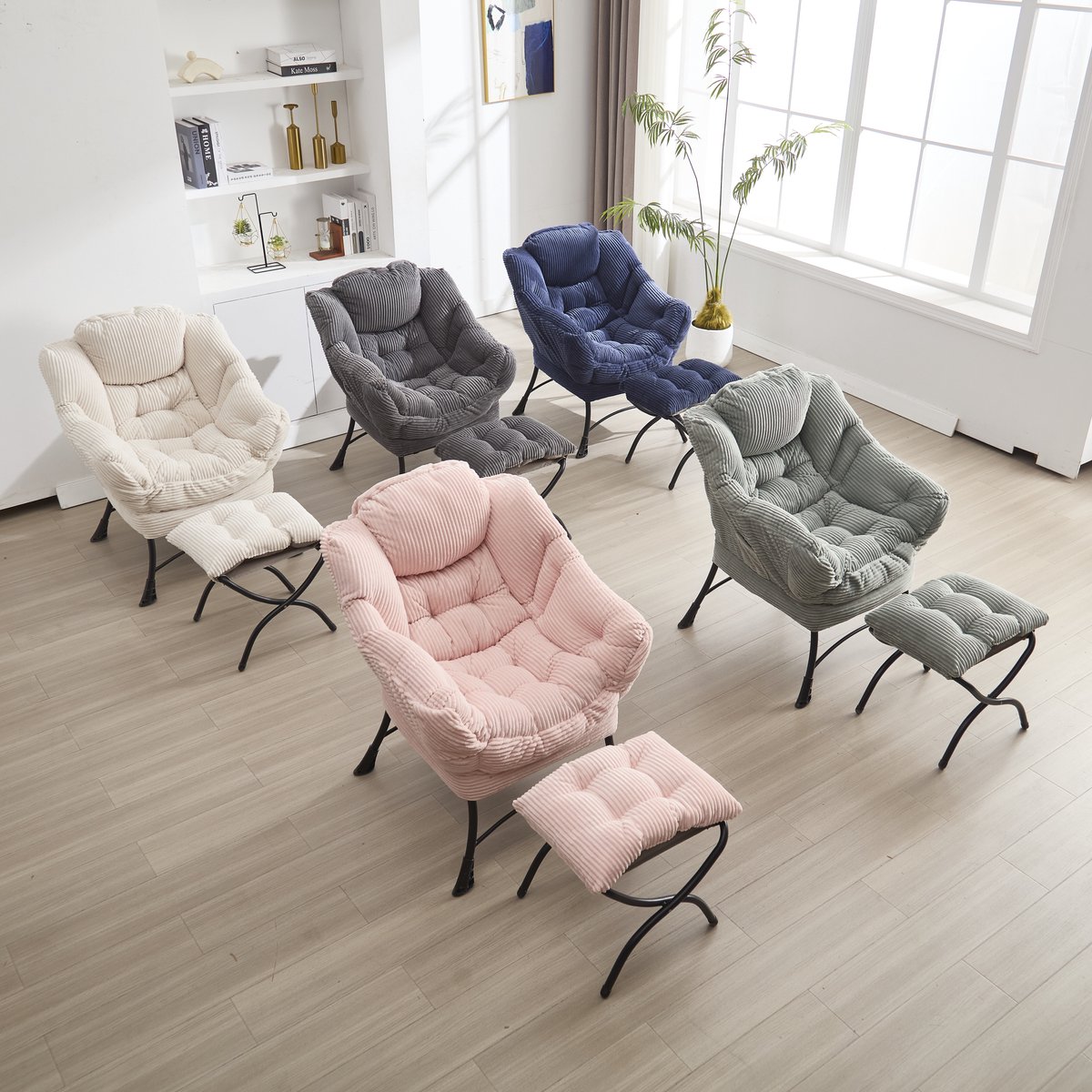 REDOM Loungestoel Met Voetenbank En Armleuningen - Ergonomische Rugleuning - Zijvak - Staal - Grijs
