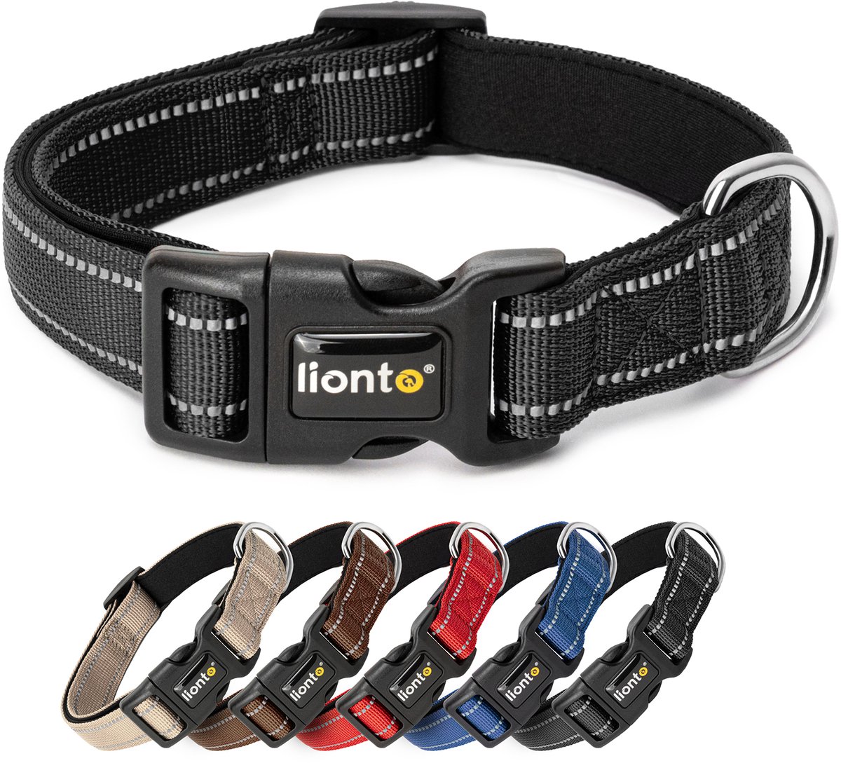 lionto reflecterende hondenhalsband, verstelbaar 35-50 cm M zwart