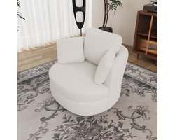 REDOM - Draaifauteuil - 360 Graden Draaibaar - Met 3 Kussens - Sherpastof - Ivoor