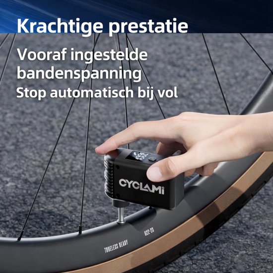 CYCLAMI A2 Mini Elektrische Fietspomp - Draagbare Luchtpomp - 100 PSI - Digitaal Display - USB-C Oplaadbaar - Voor Racefiets & Fietsbanden — afbeelding 3