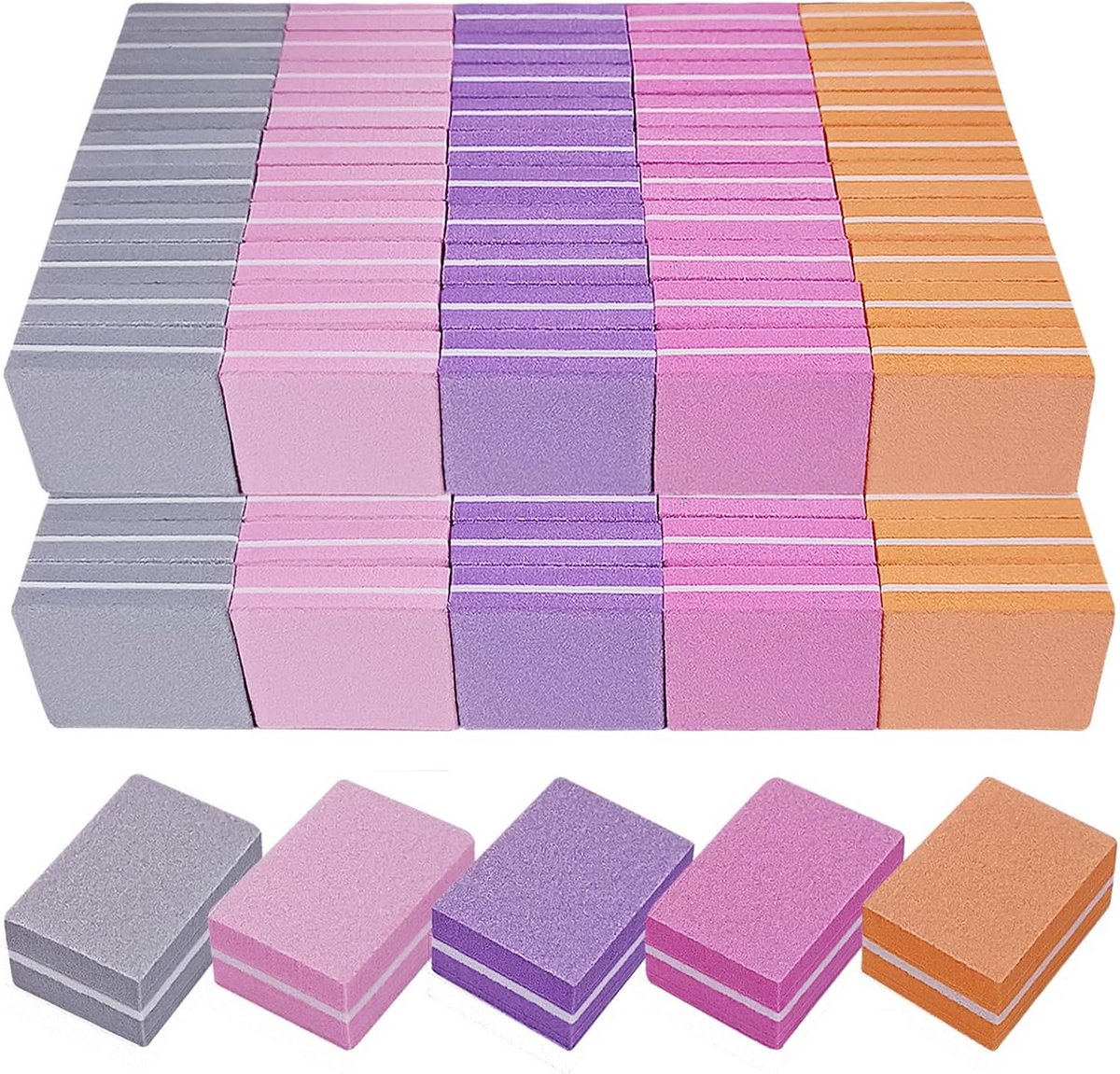 Nagelbuffers - Mini Bufferblokken - Nagelverzorging Thuis - 100/180 Grit - 100 Stuks - Mix Kleur