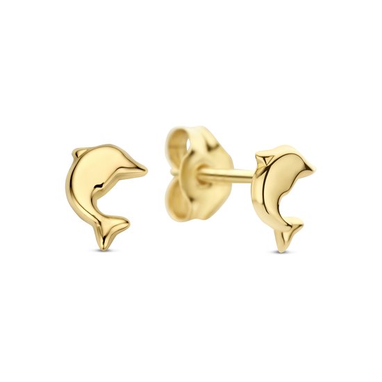 Clous d'oreilles dorés en forme de dauphins.