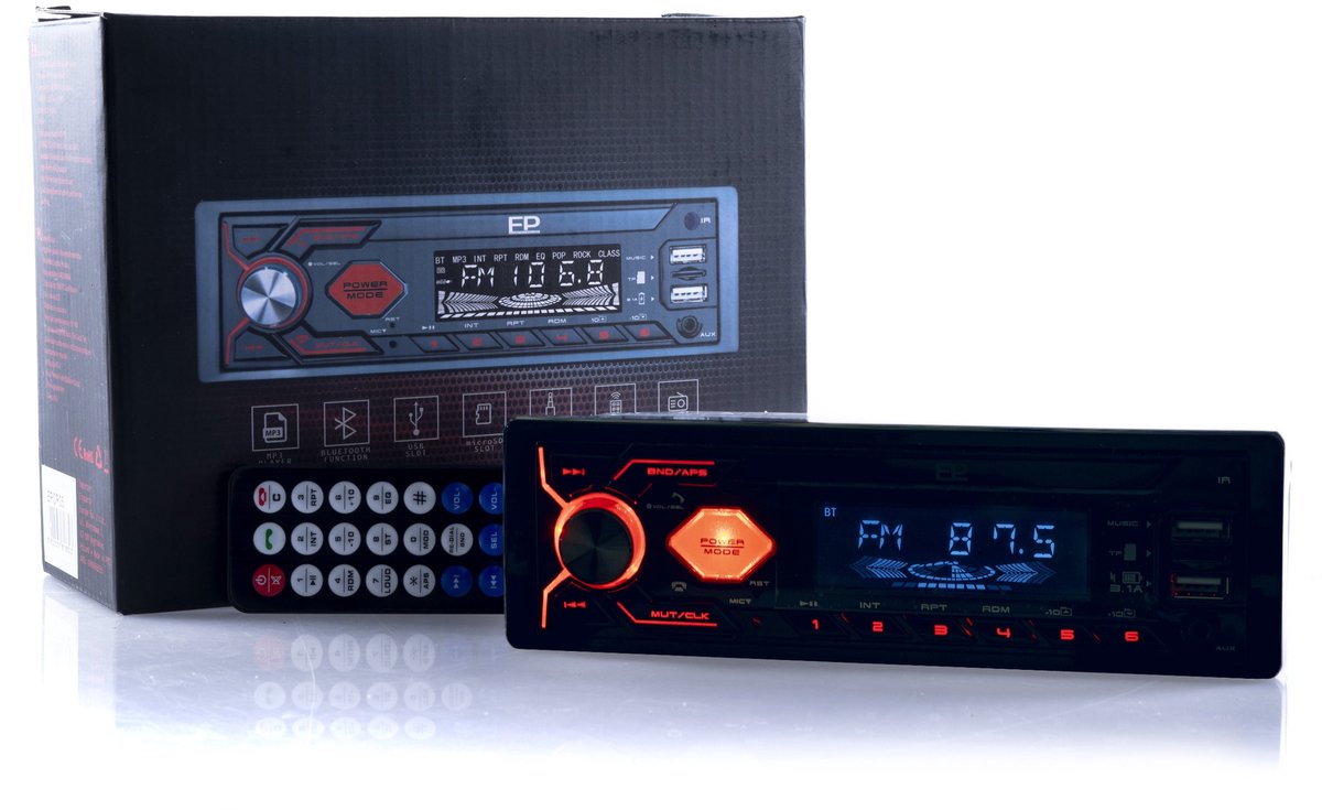 Autoradio - 1 DIN - USB - Micro SD - Bluetooth - Rode verlichting