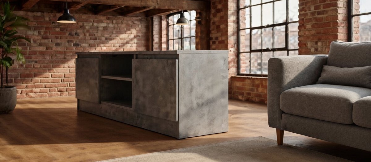 Betongrijs TV-meubel met Deur – Modern en Robuust TV-kastje met Opbergruimte voor Woonkamer, Hifi, Media en Decoratie – 102 x 30 x 36 cm Novihome