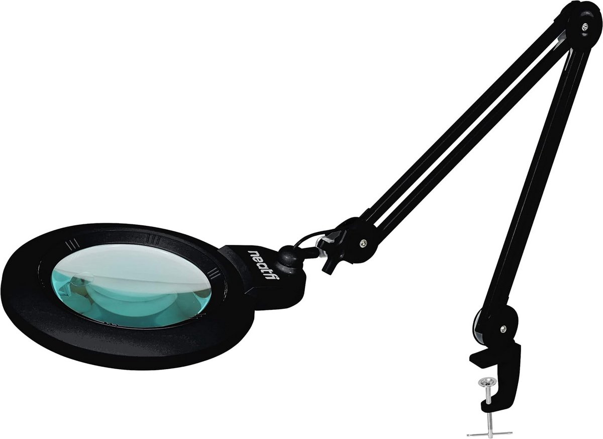 Vergrootglas Lamp - Leeslamp met Lens - Precisiewerk Vergroten - Instelbare Dioptrie - 18 CM Lens - Zwart