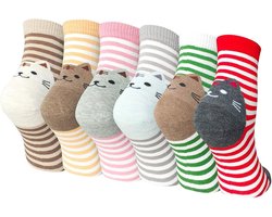Fashion Sokken - Nieuwe Stijl Kitten - 6 Paar - Maat 36-40 - Novelty Animal Socks - Dames sokken - Kleurrijke sokken met schattige kat - Casual katoenen sokken - Tieners - Vrouwen - Volwassenen - Leuk Sokken