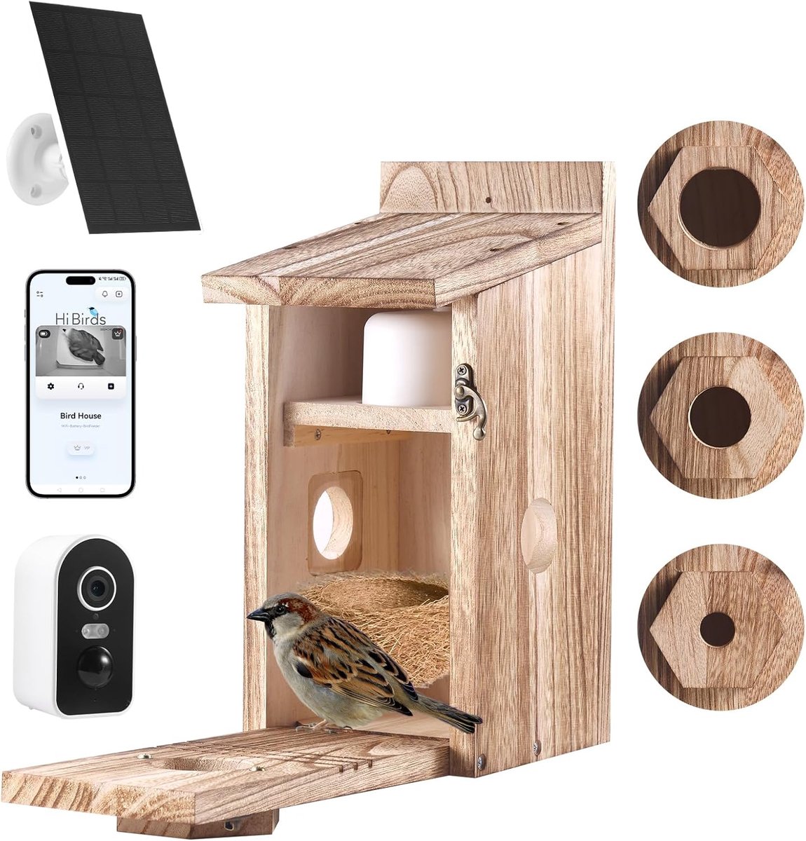 Vogelhuisje Camera - Nestkast Buiten - Vogels Observeren - 5MP Nachtzicht - Zonne-energie - Houtkleurig
