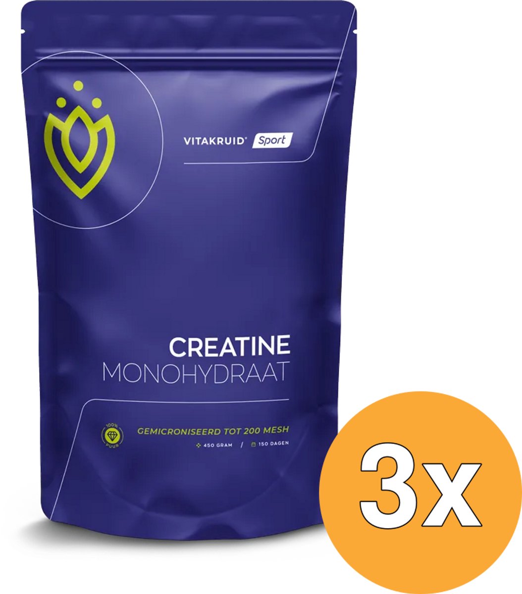 3x Vitakruid Creatine Monohydraat Gemicroniseerd Tot 200 Mesh (450 gr)