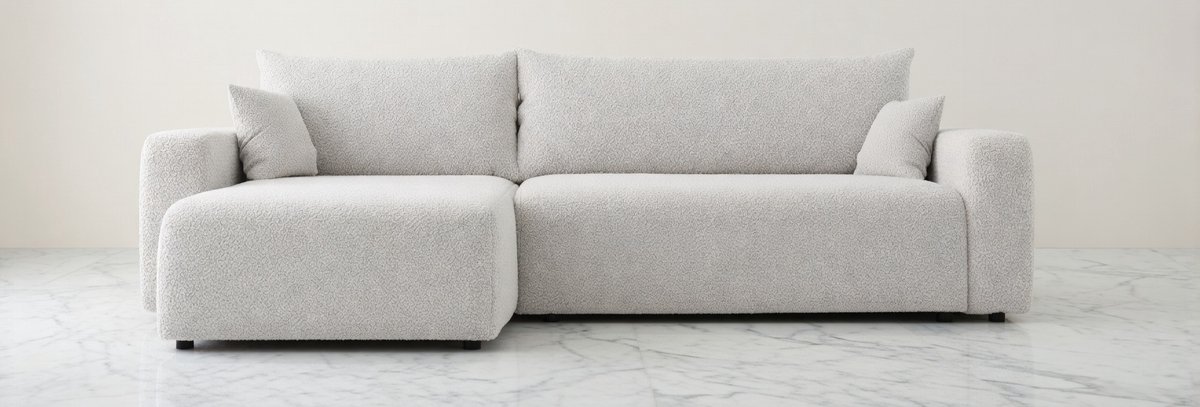 Luxe Hoekbank met Slaapfunctie & Opbergruimte – XL 3-Zits Inklapbare Slaapbank – Universele Ottomaan – Bouclé C1 – Modern Design – 278 x 145 cm House&Garden