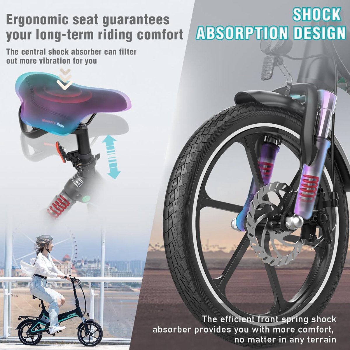 Hitway Elektrische Fiets BK6SL1 - Trendy 20*3.0 Inch Fat Tire City Commuter EBike met Afneembare 36V 15.6 Ah Lithium Batterij - Opvouwbaar Mountain E-Bike met 250W Motor - 7 Versnellingen - IP54 Waterdicht - afbeelding 3