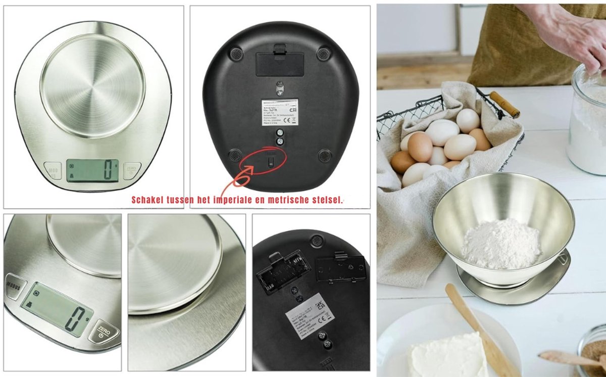 SVN® Keukenweegschaal Digitaal Met Kom - Keukenweegschaal - Keukenweegschaal Digitaal - Zilver - 20cm x 18cm x 4cm