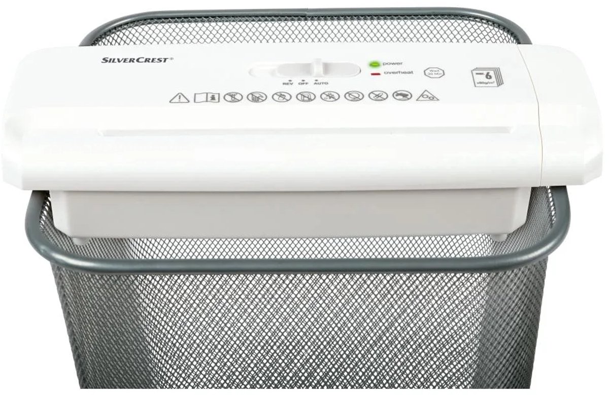 Silvercrest Opzet Papiervernietiger Wit - Uittrekbare telescooparm voor ronde of hoekige prullenbakken - Snijtype: strip-cut - Snijcapaciteit: max. 6 vel A4 (80 g/m²) - Automatische start/stop-functie thumbnail 5