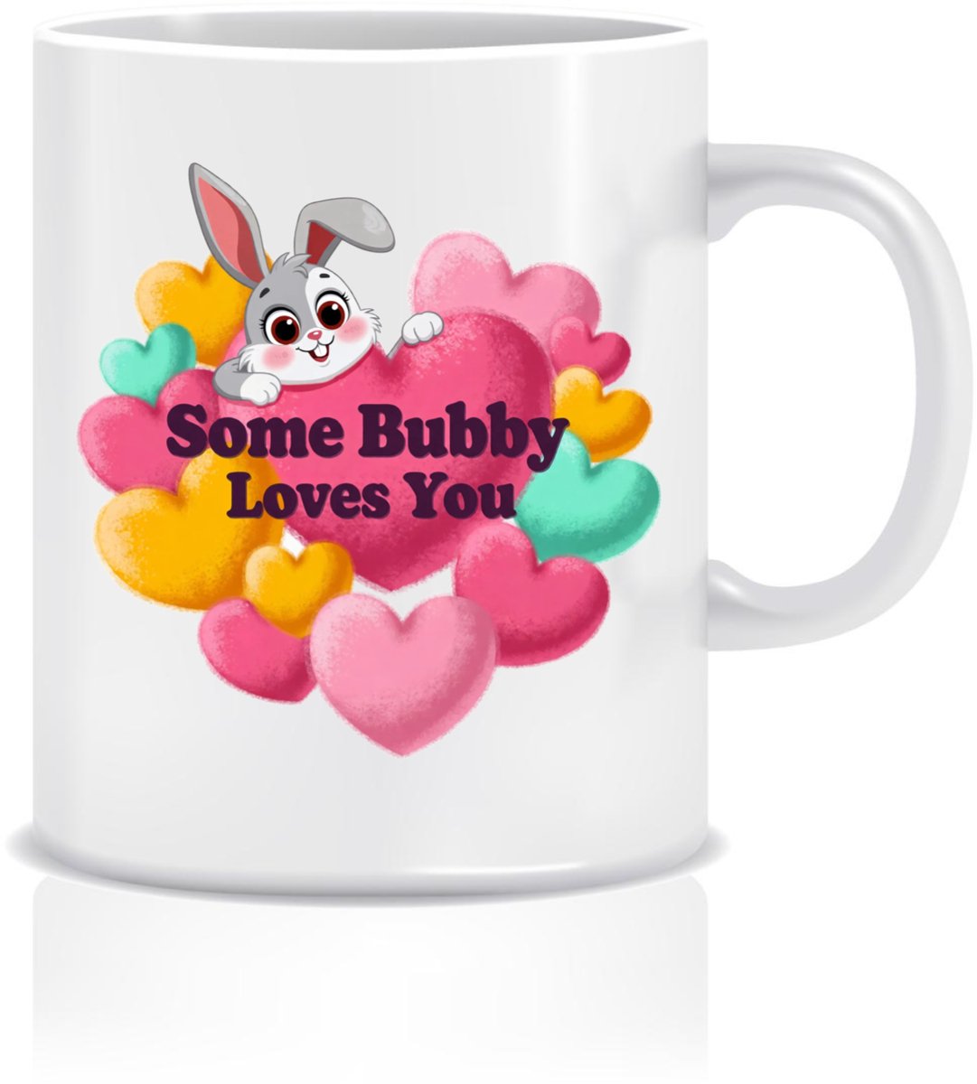 Some Bunny Loves You Mok - Schattig Haasje met Kleurrijke Harten, 330ml