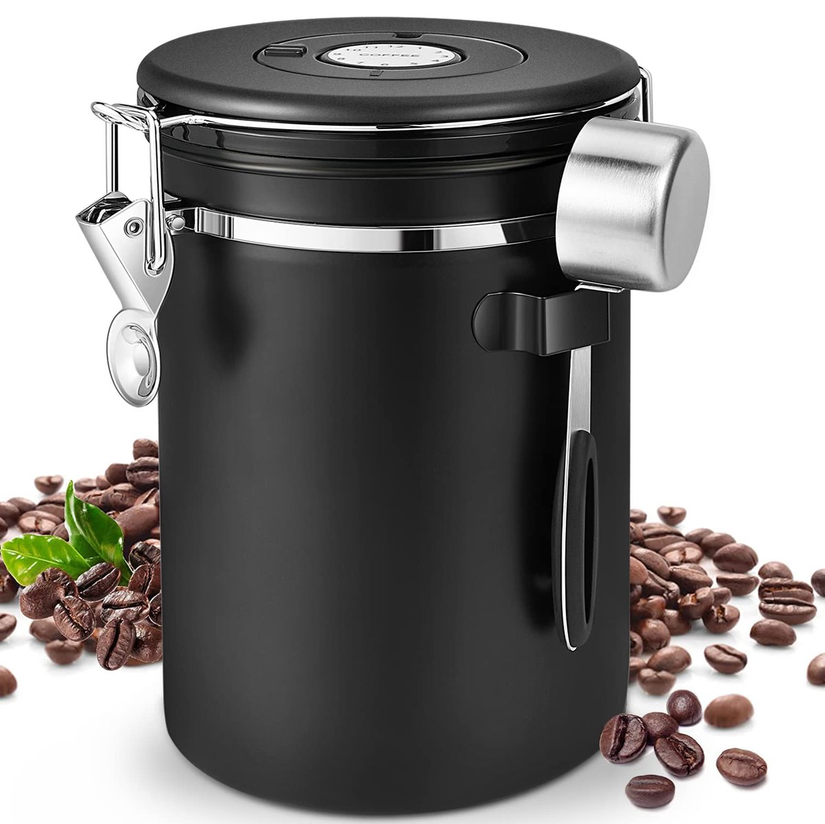 carmdering - Luchtdichte Koffiebus - Vakuum Kaffeedose - 1,8 L Met Datumtellerad En CO2-Ve