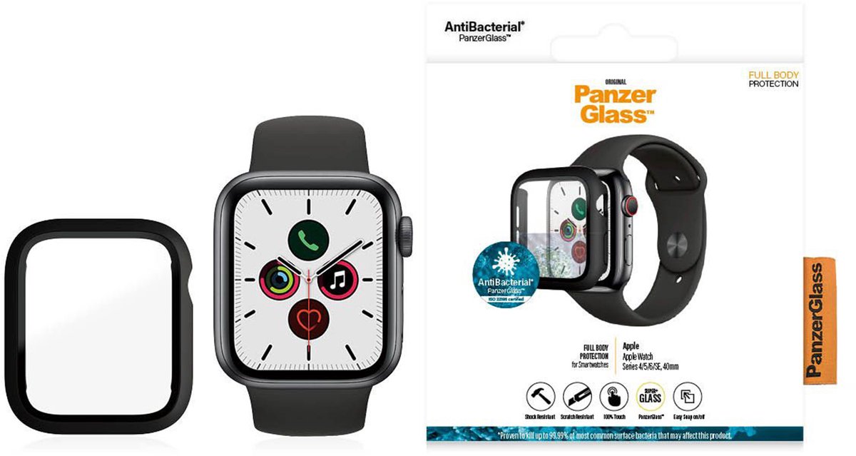 PanzerGlass Full Body Apple Watch 40MM Hoesje Antibacterieel Zwart