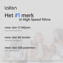 Vrouwen lachen en houden Laifen haardrogers vast, met tekst: 'Laifen, het #1 merk in High Speed föhns'.