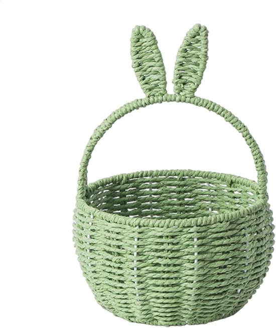 Décoration de Pâques - Panier de Pâques Tressé avec Oreilles de Lapin - Design Créatif - Poignée pour Boissons Gazeuses et Arrangements Floraux - Parfait pour Pâques et le Printemps - Décoration Intérieure et Panier de Pique-nique
