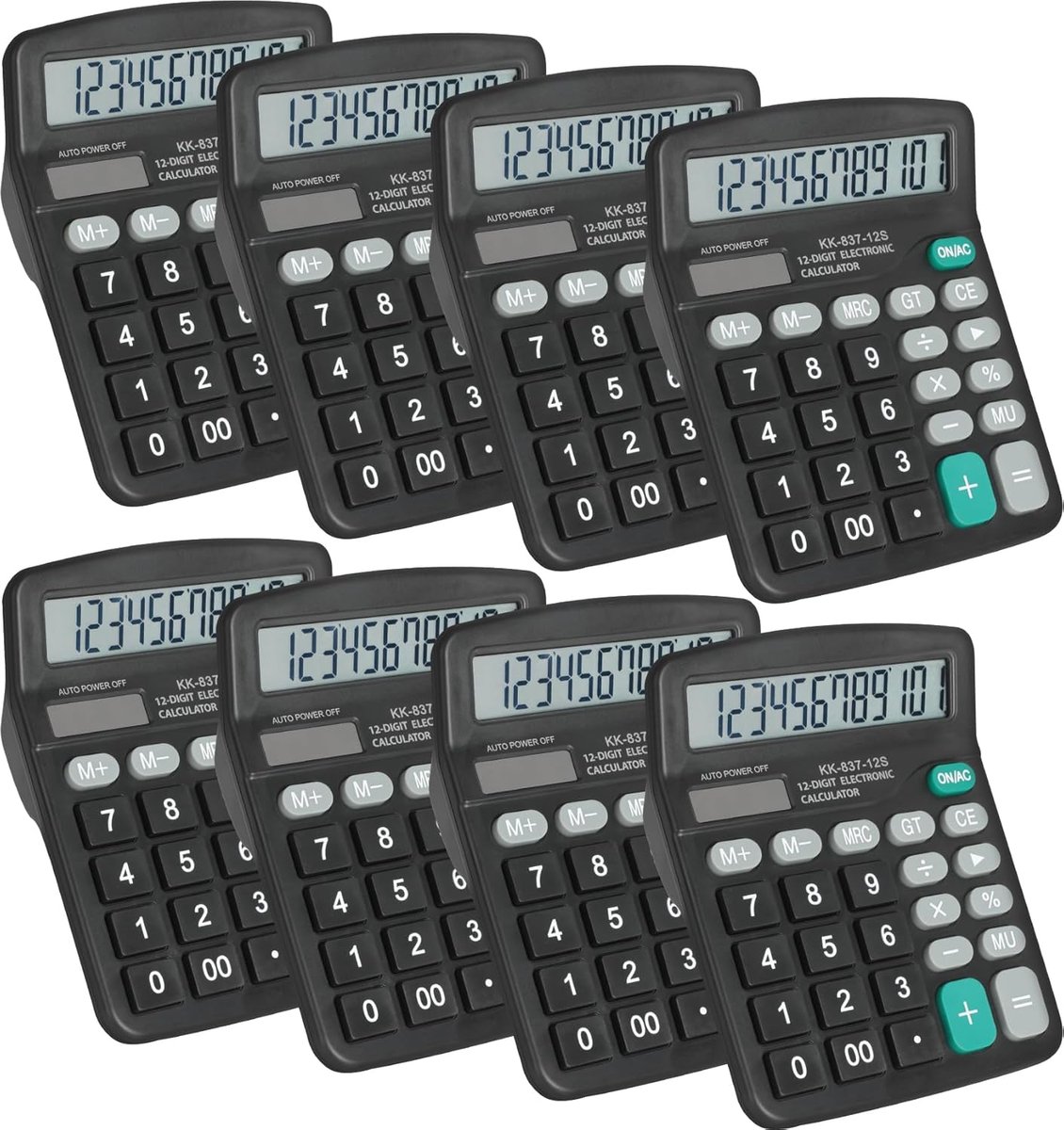 Rekenmachine Set - Desktop Cijfers - Kantoor School - 12 Cijfers Groot LCD - 8 Stuks